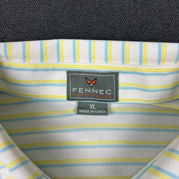 Fennec Polo Shirt Mens XL White Yellow Blue Striped Golf The Bridges Golf Club - Picture 3 of 8